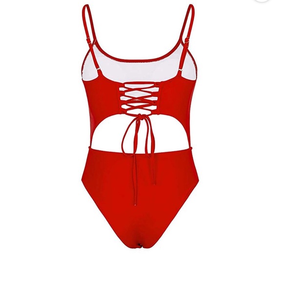 Red Cutout One-Piece Swimsuit - Picture 4 of 9